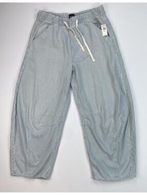 GAP FACTORY NWT Barrel Jeans Blue White Railroad Stripe Pull On Pants Size S